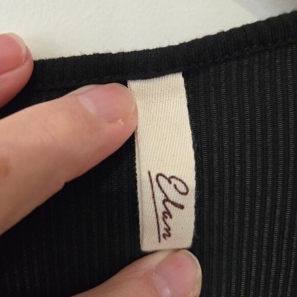 Elan Solid Black Ribbed Knit Goth Fairygoth Top Tiered Bell Sleeves Size L - Picture 4 of 11